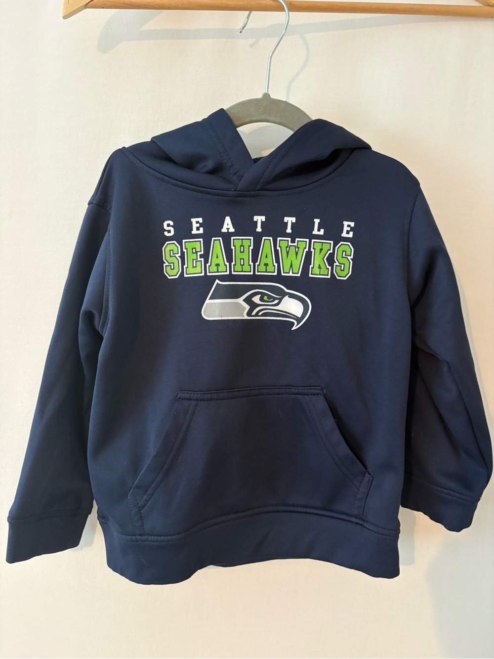 NFL Navy Seattle Seahawks Pullover Hoodie with Neon Green Logo